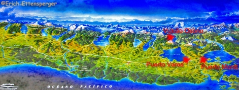 Mapa da Região dos Lagos do Chile / Landkarte der Seen-Region in Chile / Map of the Lakes Region of Chile