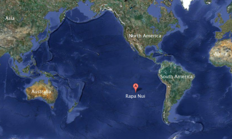 Map of location of Easter Island from Google.